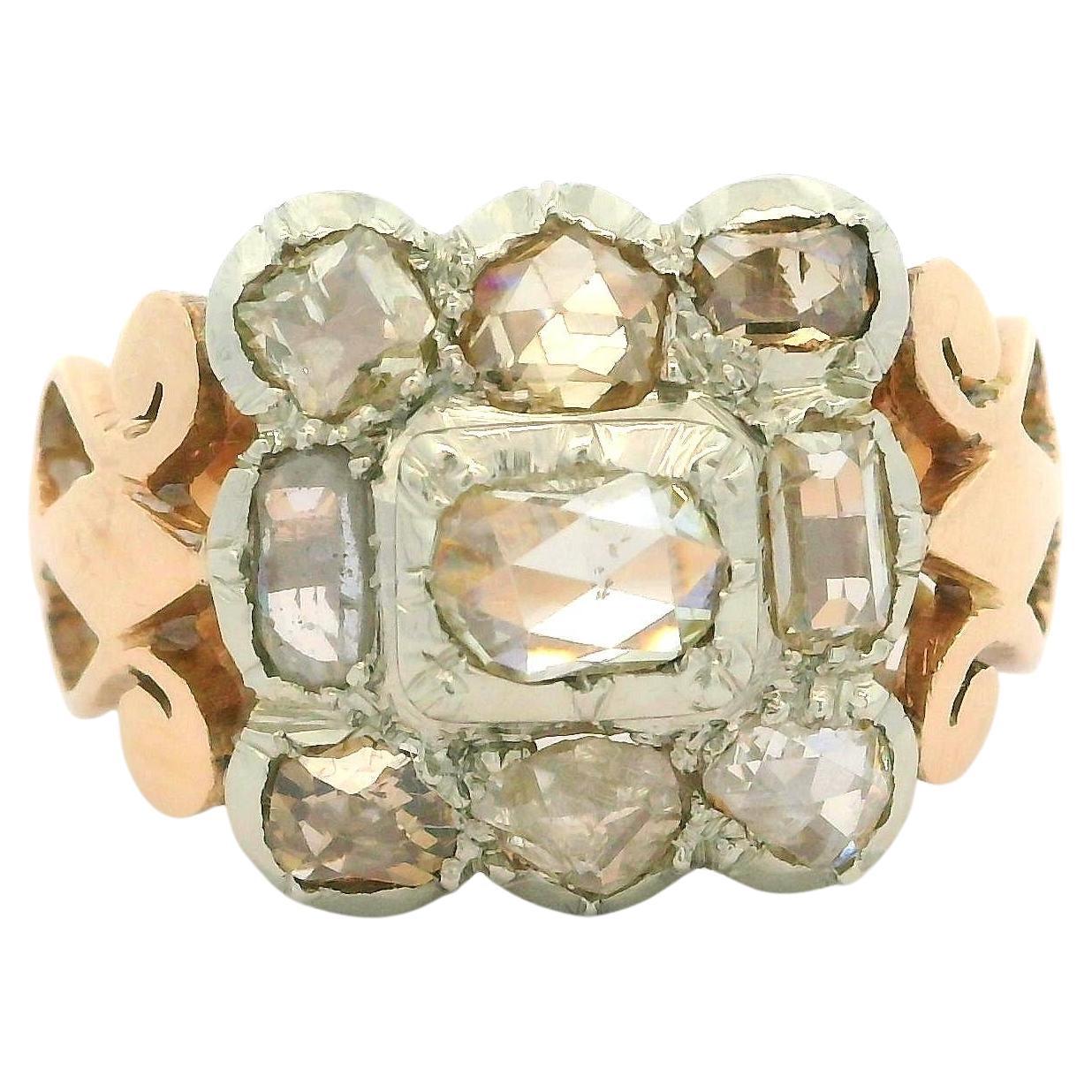 Anillo Antiguo de Oro Amarillo y Blanco de 14k con Diamante Rosa de Corte Antiguo de 1,50ctw