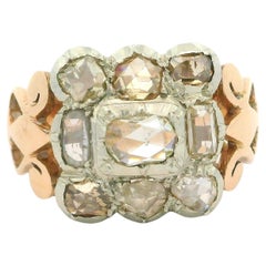 Antique 14k Yellow & White Gold 1.50ctw Old Cut Rose Diamond Large Platter Ring