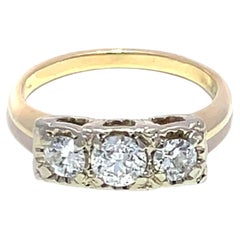 Antique 14k Yellow/White Gold 3 Stone Diamond Engagement Ring