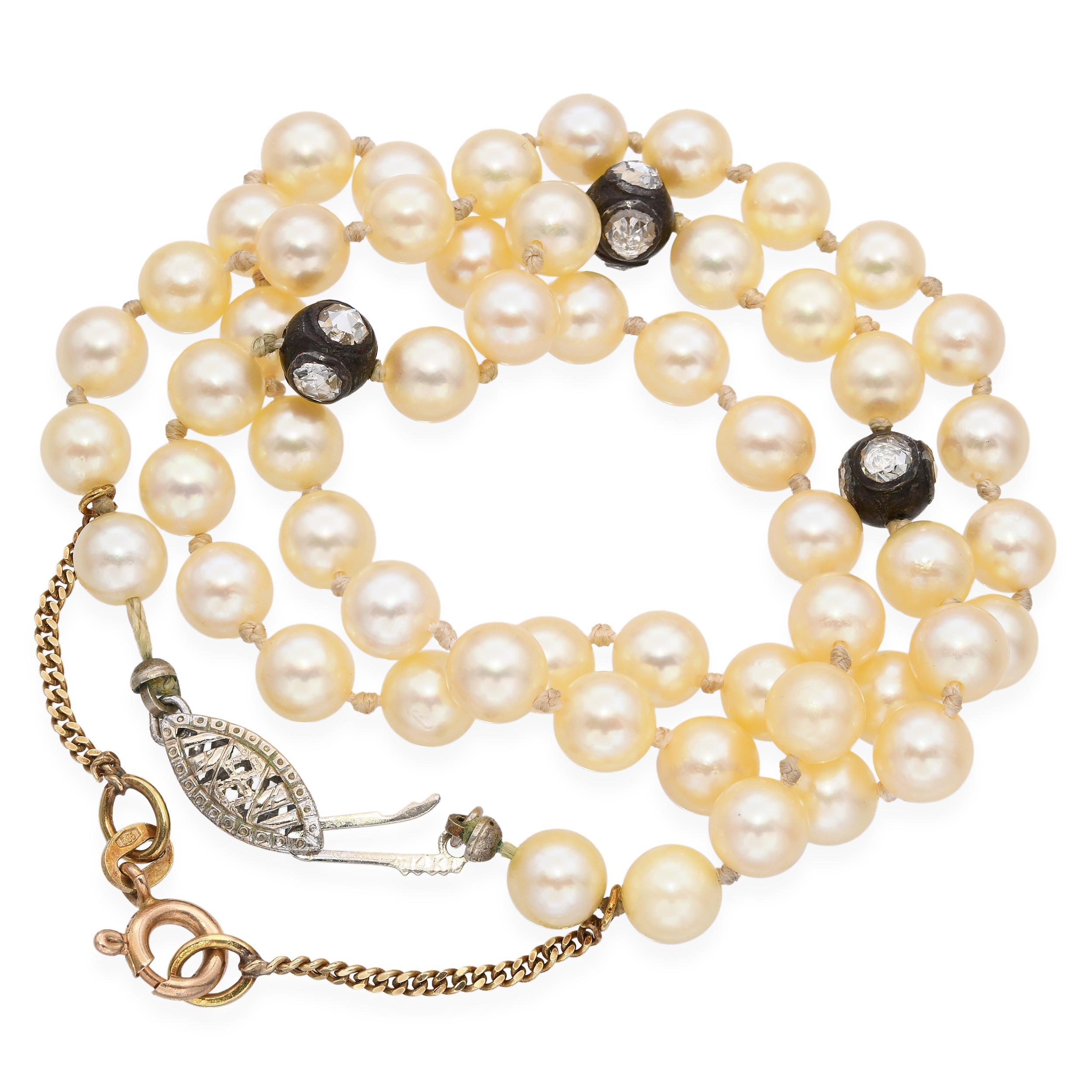 Donna Collana antica in oro giallo e bianco 14k con diamanti taglio rosa e perle in vendita