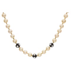Antique 14k Yellow & White Gold Rose Cut Diamond Beads and Pearl Necklace
