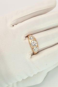 Antique 14K YG Gypsy-set Three Stone Diamond Ring