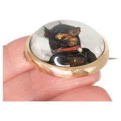 Antique 14K YG Reverse Intaglio Essex Crystal Pin Brooch