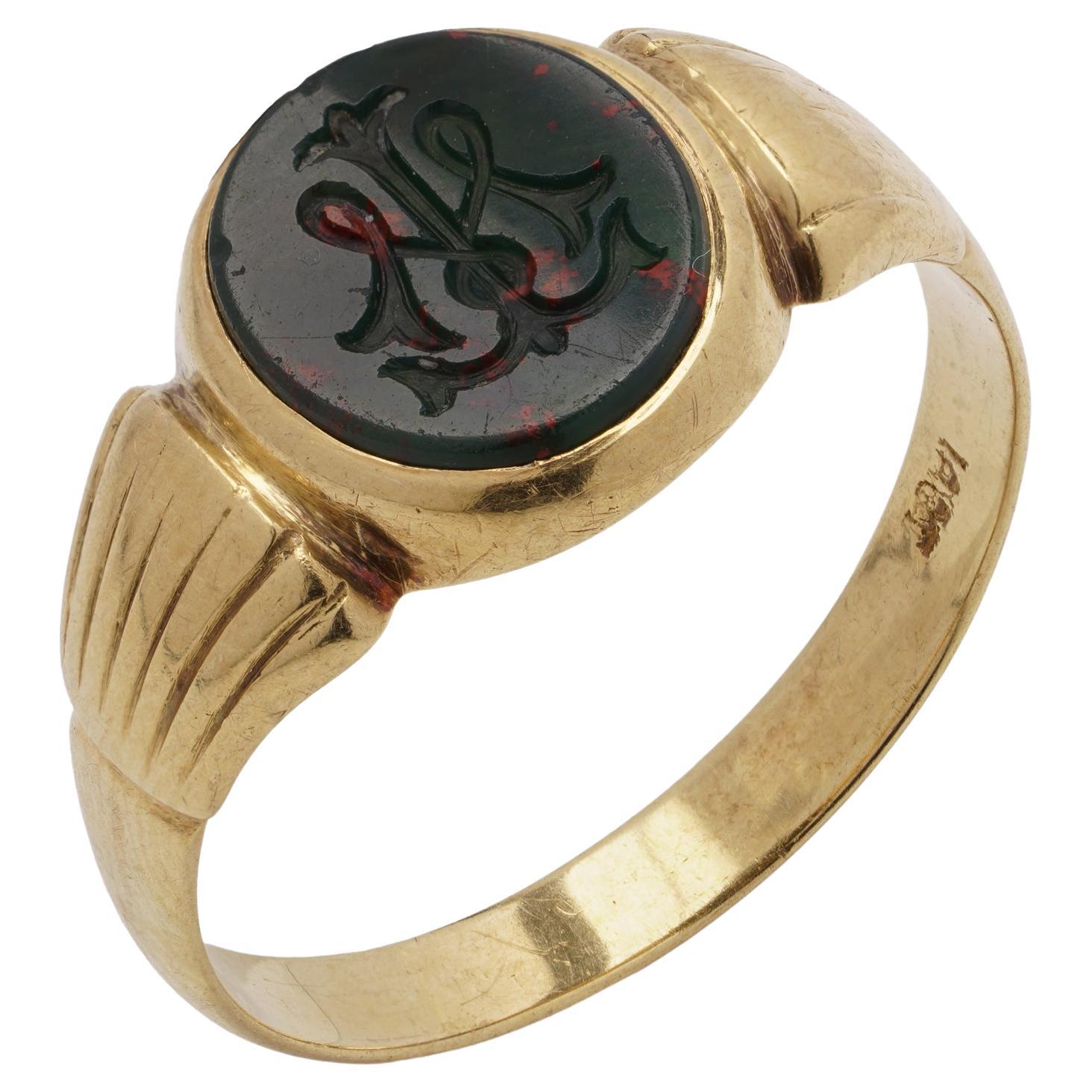 Carved Signet Rings Antique 19th Century 18kt Gold Signet Ring with Coat of Arms For Sale ...