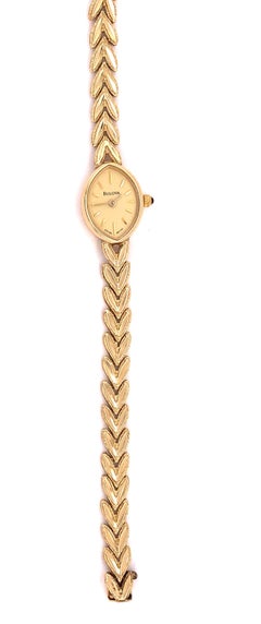 Vintage 14 Karat Yellow Gold Bulova Wristwatch Quartz Ronda 4 Jewels