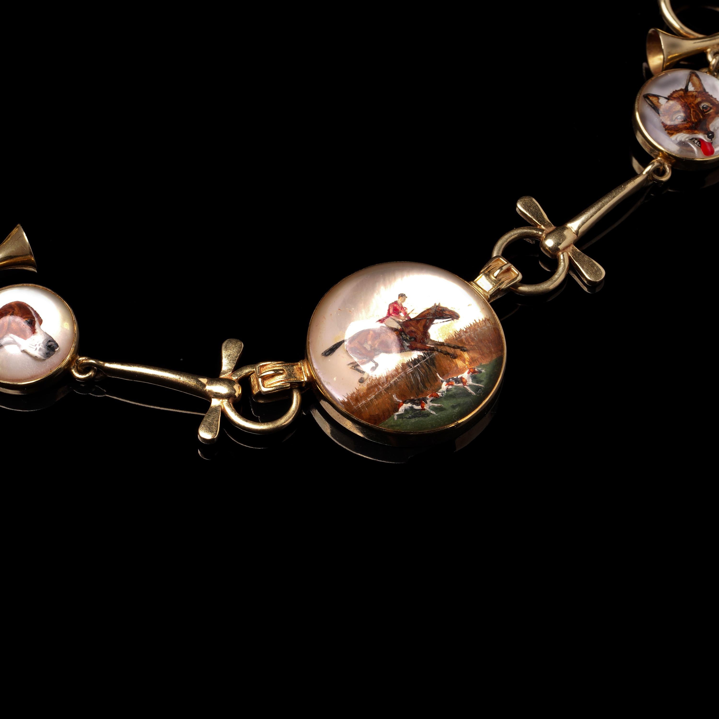 Antique 14kt Yellow Gold Essex Crystal Hunting Necklace, c. 1880–1910 In Excellent Condition For Sale In Braintree, GB