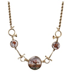 Antique 14kt Yellow Gold Essex Crystal Hunting Necklace, c. 1880–1910