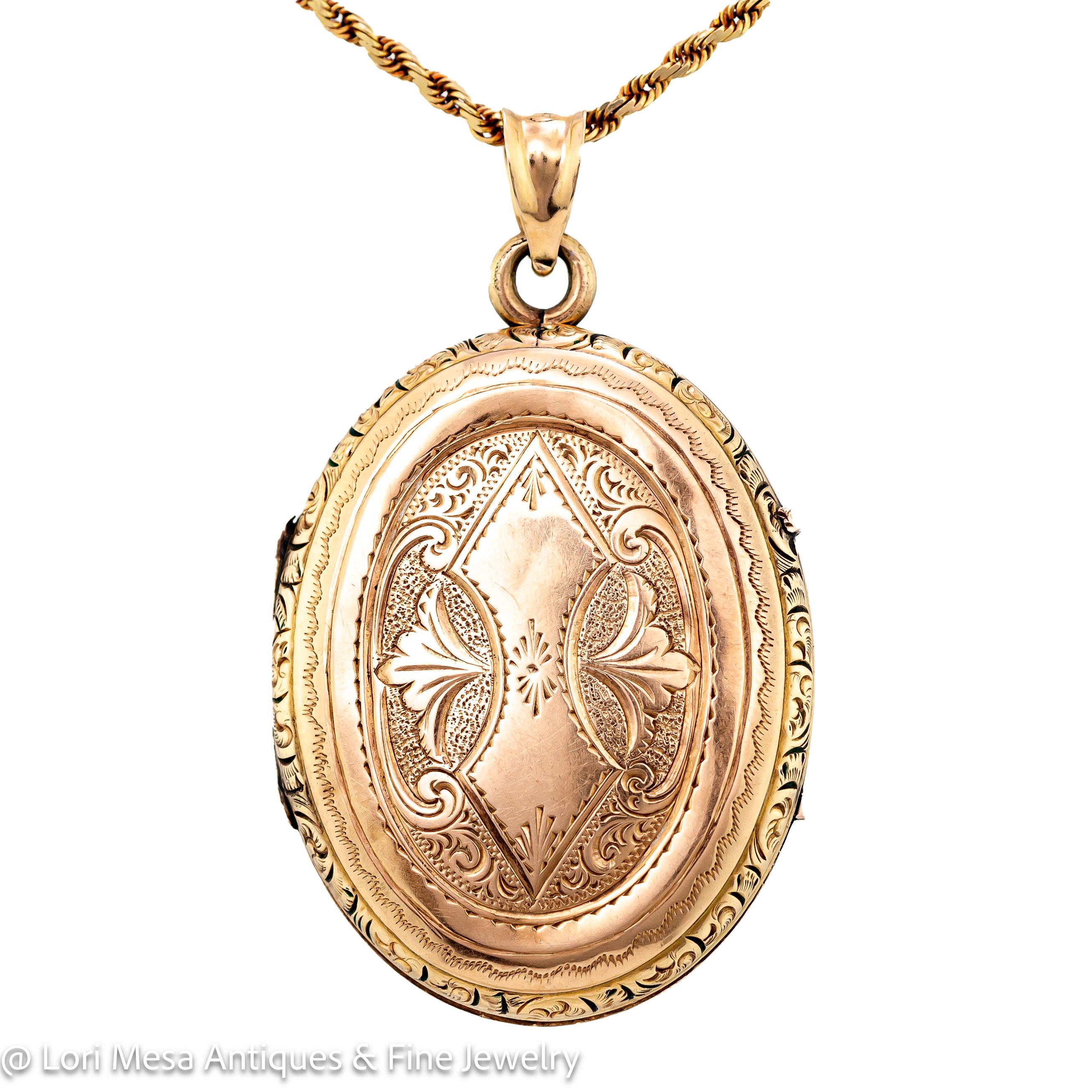 This exquisite antique Victorian locket is not just a stunning piece of jewelry, but also a piece of history. Made of 14kt yellow gold and crafted around 1885, it is a testament to the craftsmanship of the era. The locket's oval shape and finely