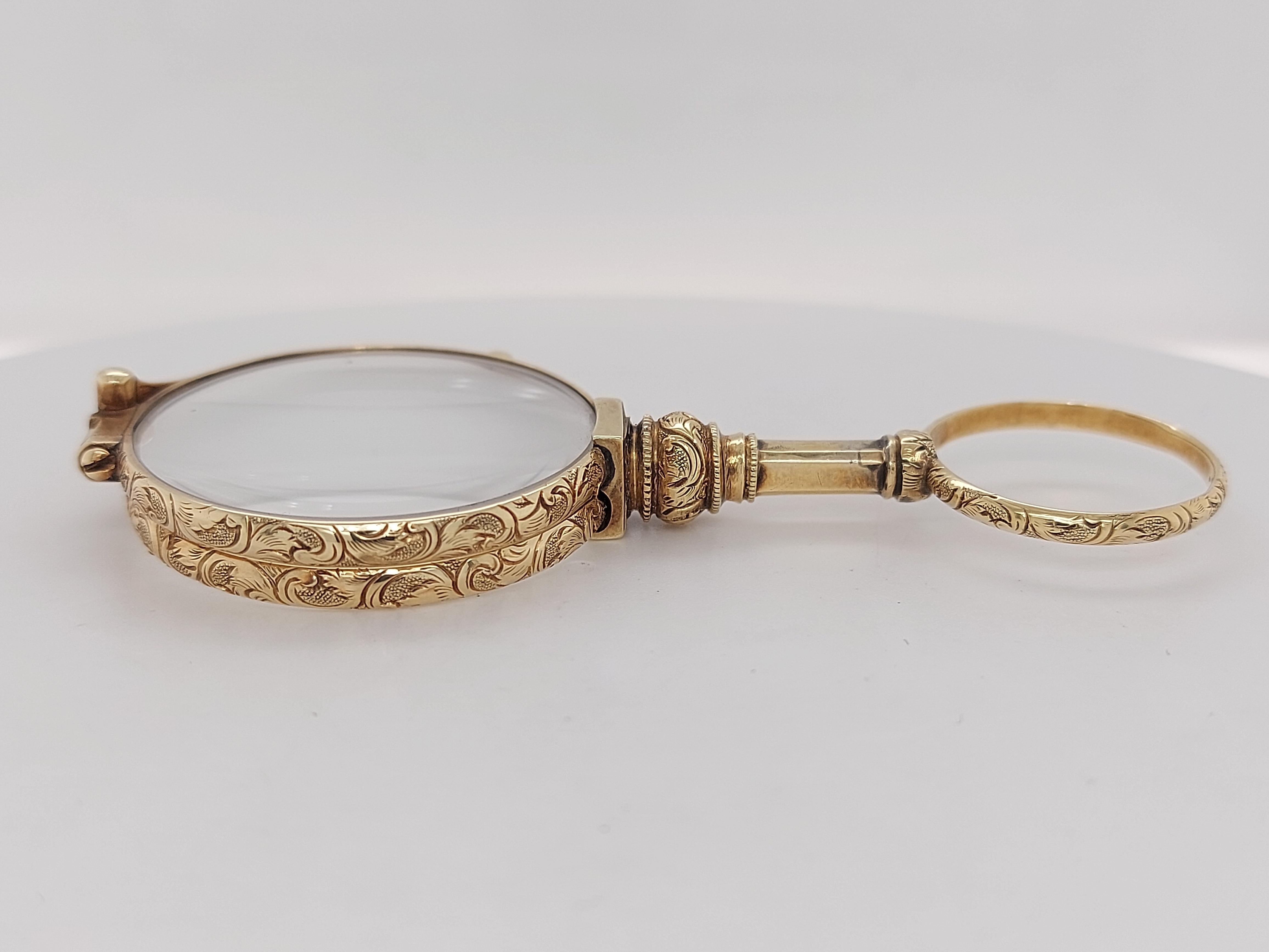 Antique 14kt Yellow Gold Lorgnette Handle Opera Eye Glasses In Excellent Condition In Antwerp, BE