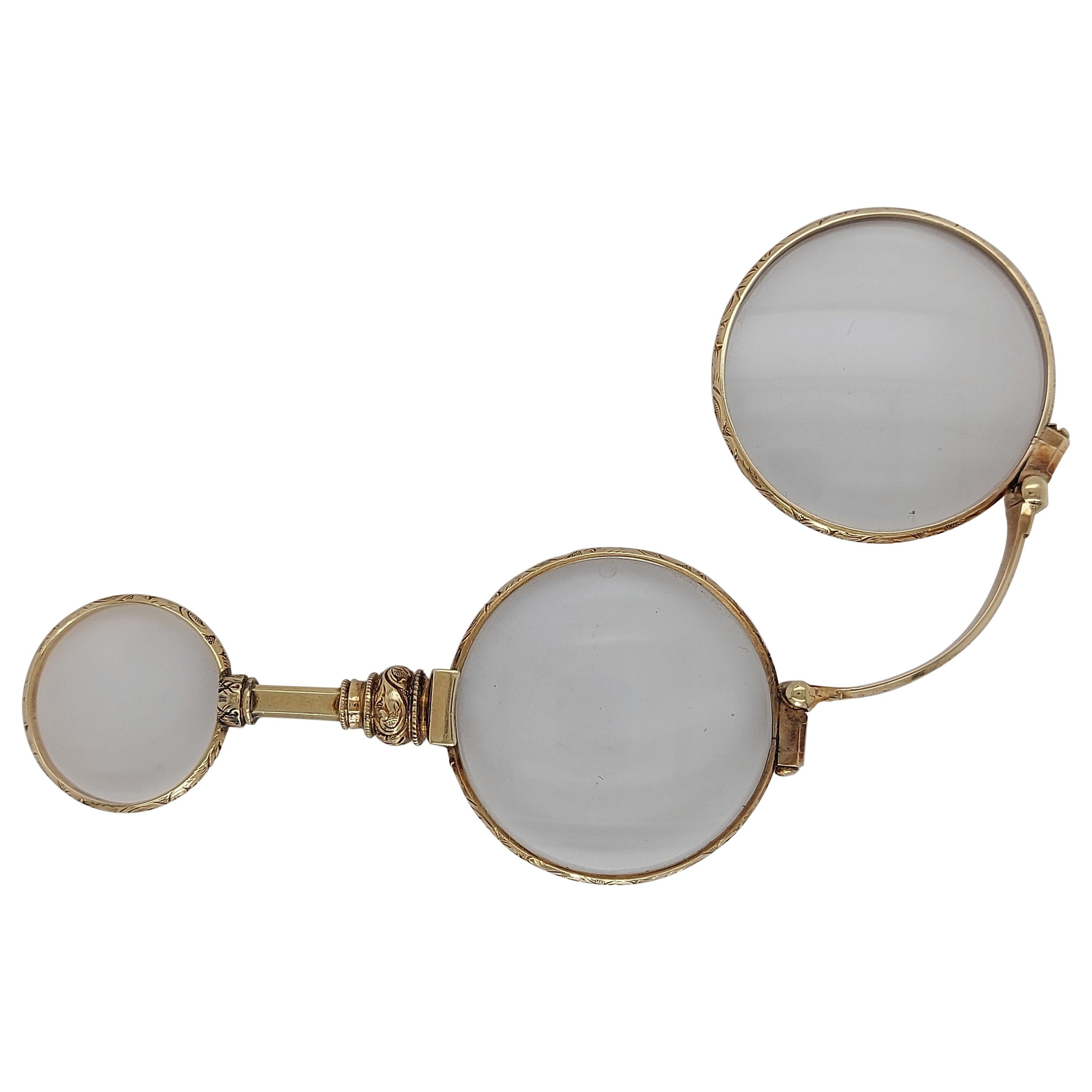 Antike 14kt Gelbgold Lorgnette-Gläser mit Opera-Augengriff