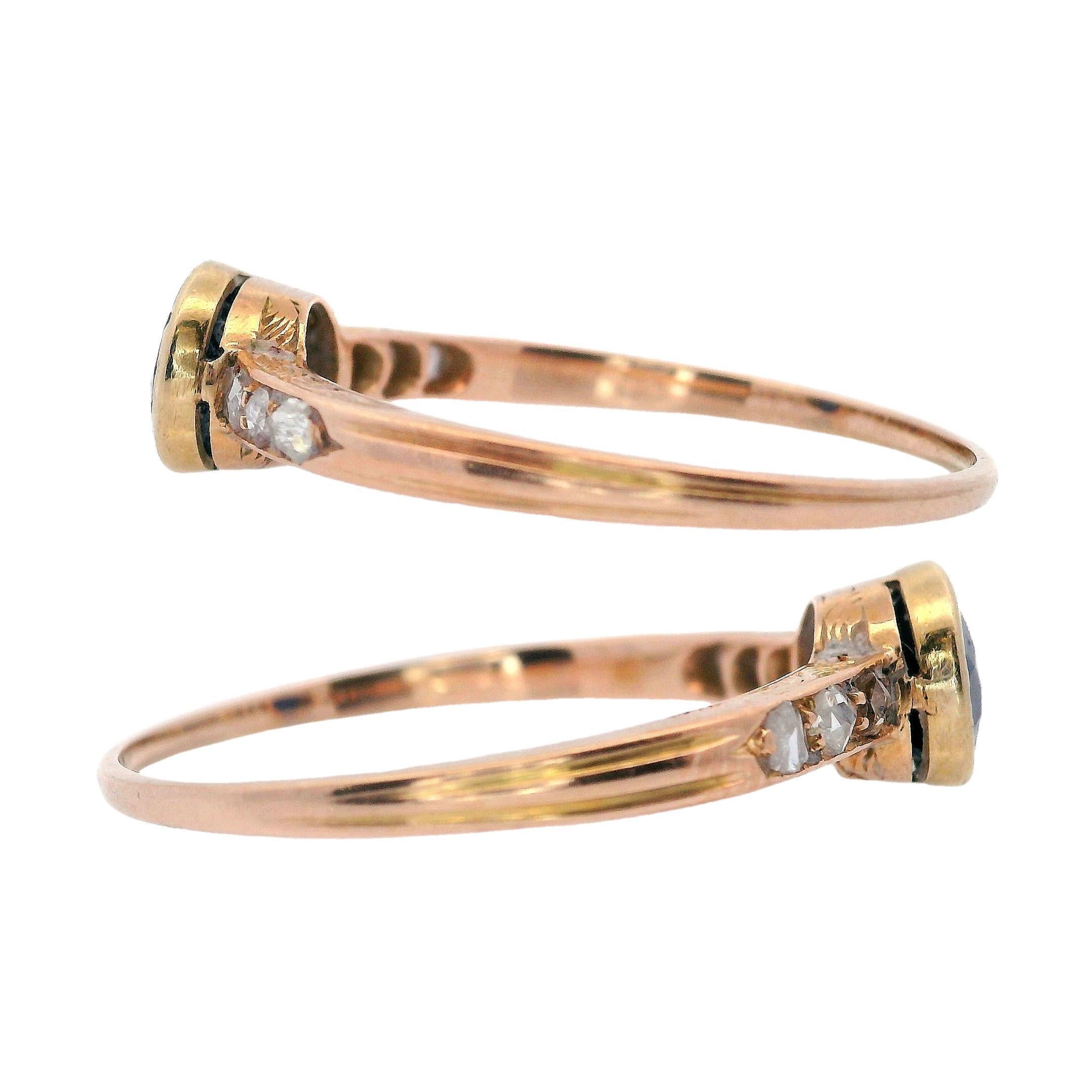 Edwardian 14kt yellow Gold Solitaire Ring with Sapphire and Diamonds 1