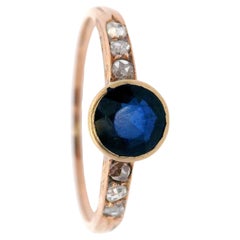 Edwardian 14kt yellow Gold Solitaire Ring with Sapphire and Diamonds