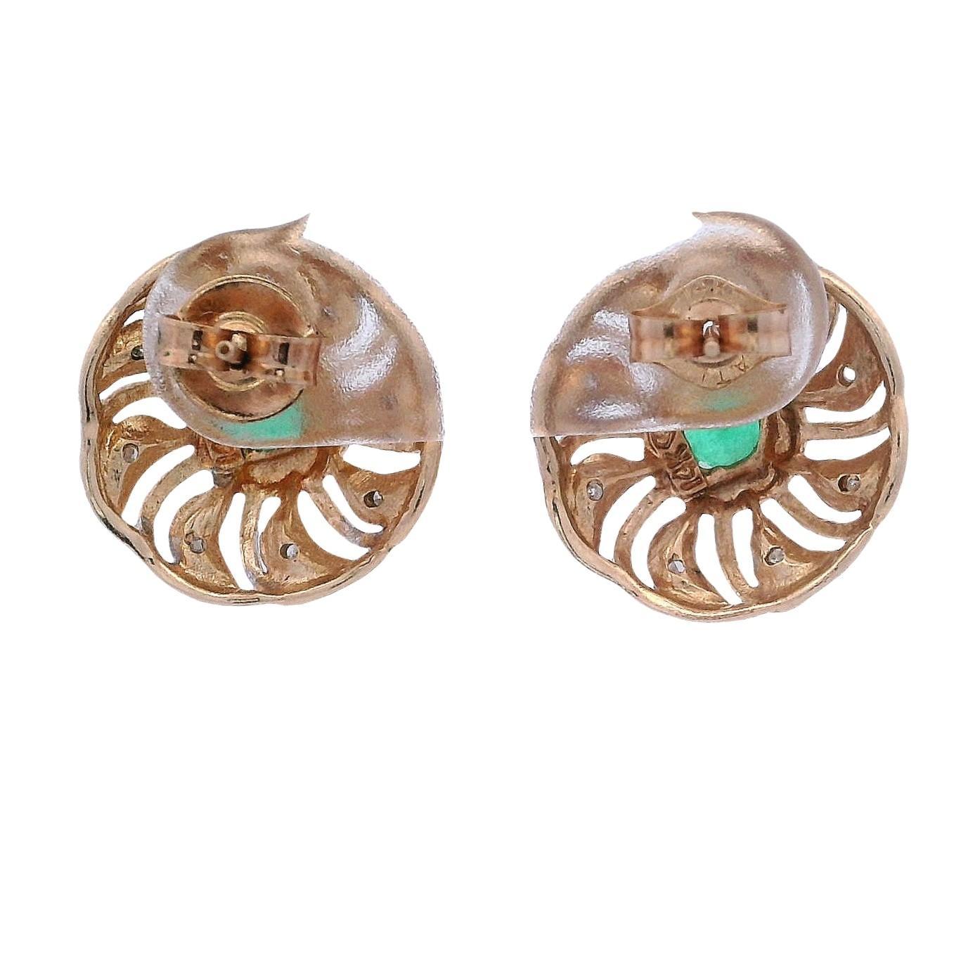 da uomo o donna Orecchini antichi in oro giallo e bianco 14kt con diamanti e smeraldi in vendita