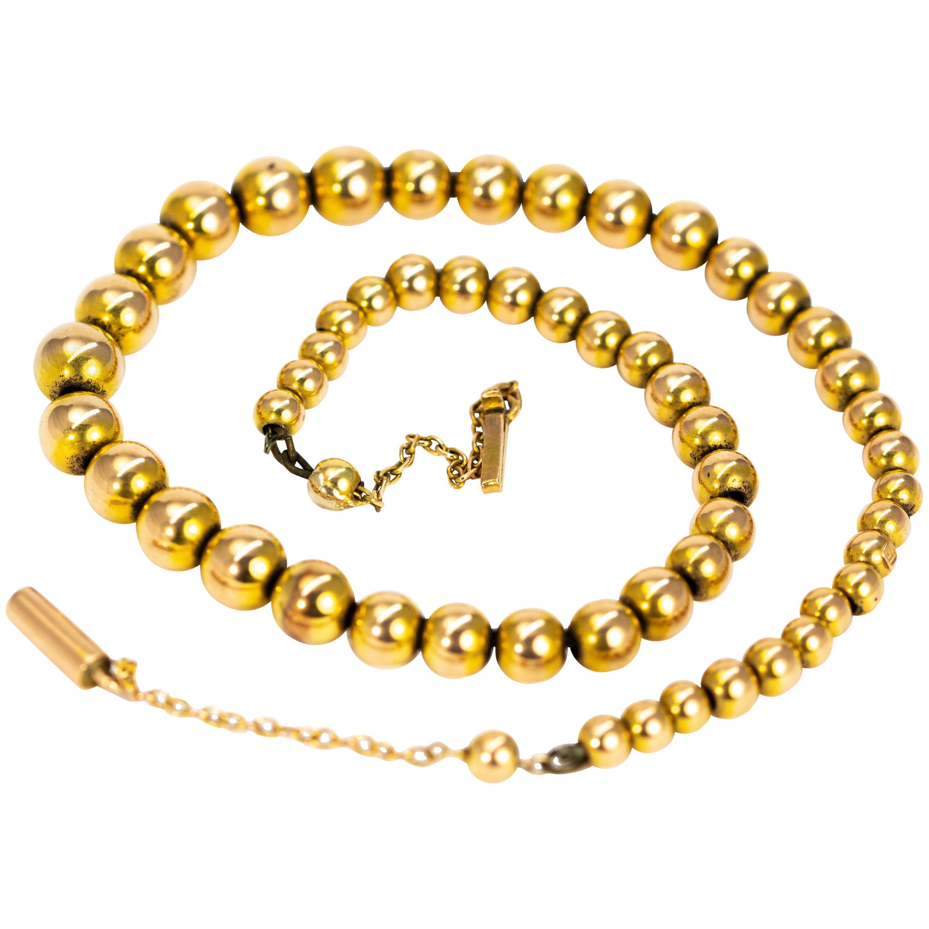 Antique 15 Carat Gold Ball Necklace