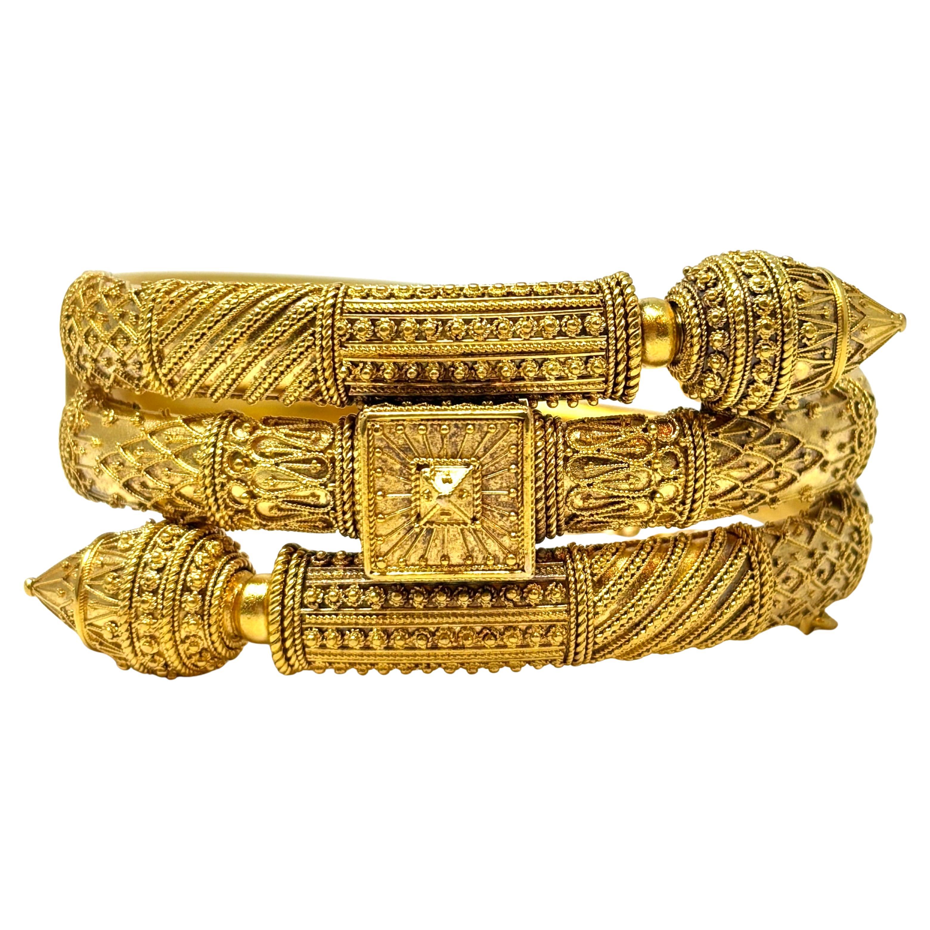 Antique 15 Carat Gold Etruscan Revival  Bangle
