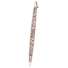 Antique 1.5 carat Rose Cut Diamond Bar Brooch 14K Yellow Gold