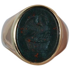 Antique 15 Carat Rose Gold Bloodstone Dragon Intaglio Signet Ring