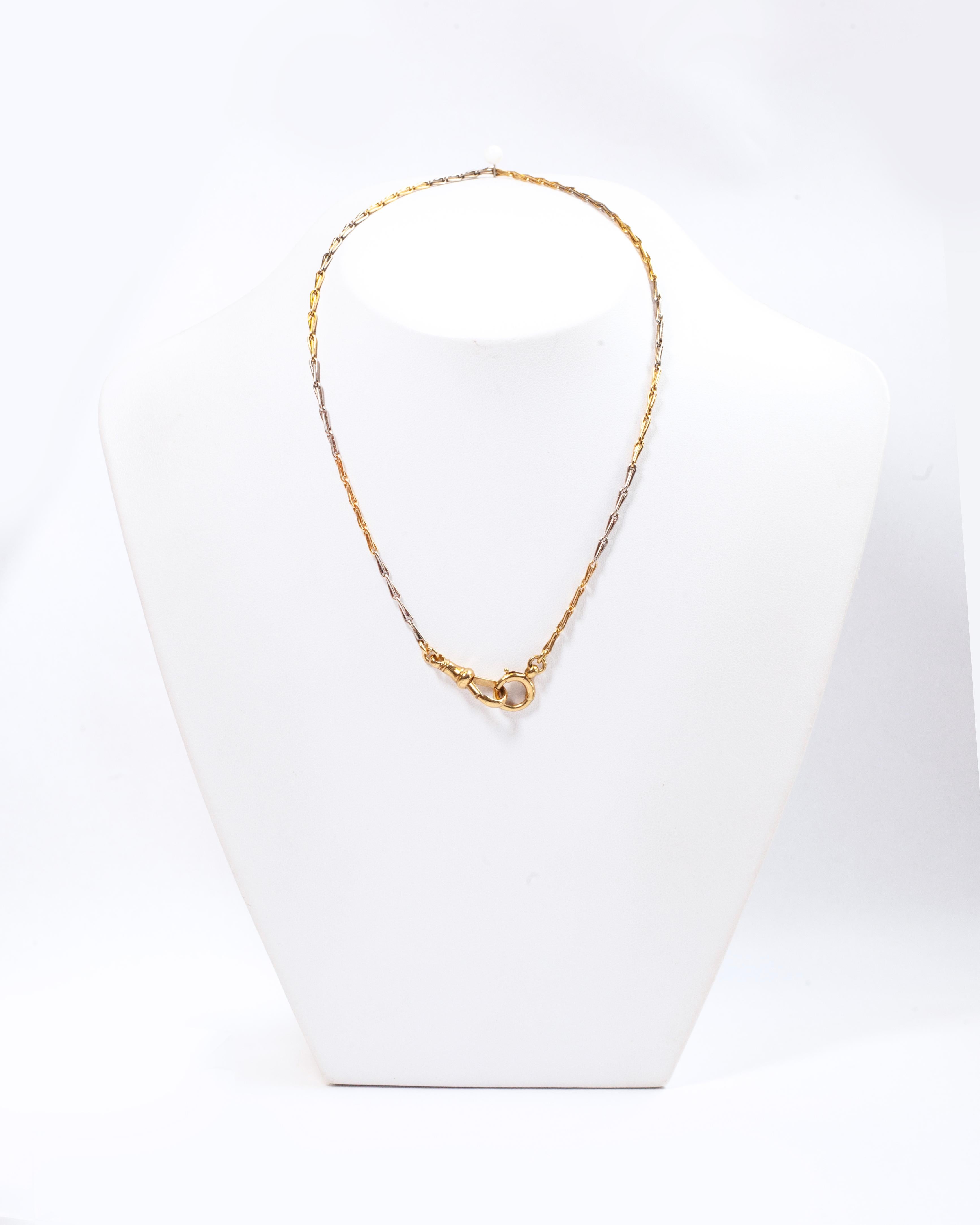 Edwardian Antique 15 Carat White & Yellow Gold Fancy Link Two Tone Albert Chain, c.1920's For Sale