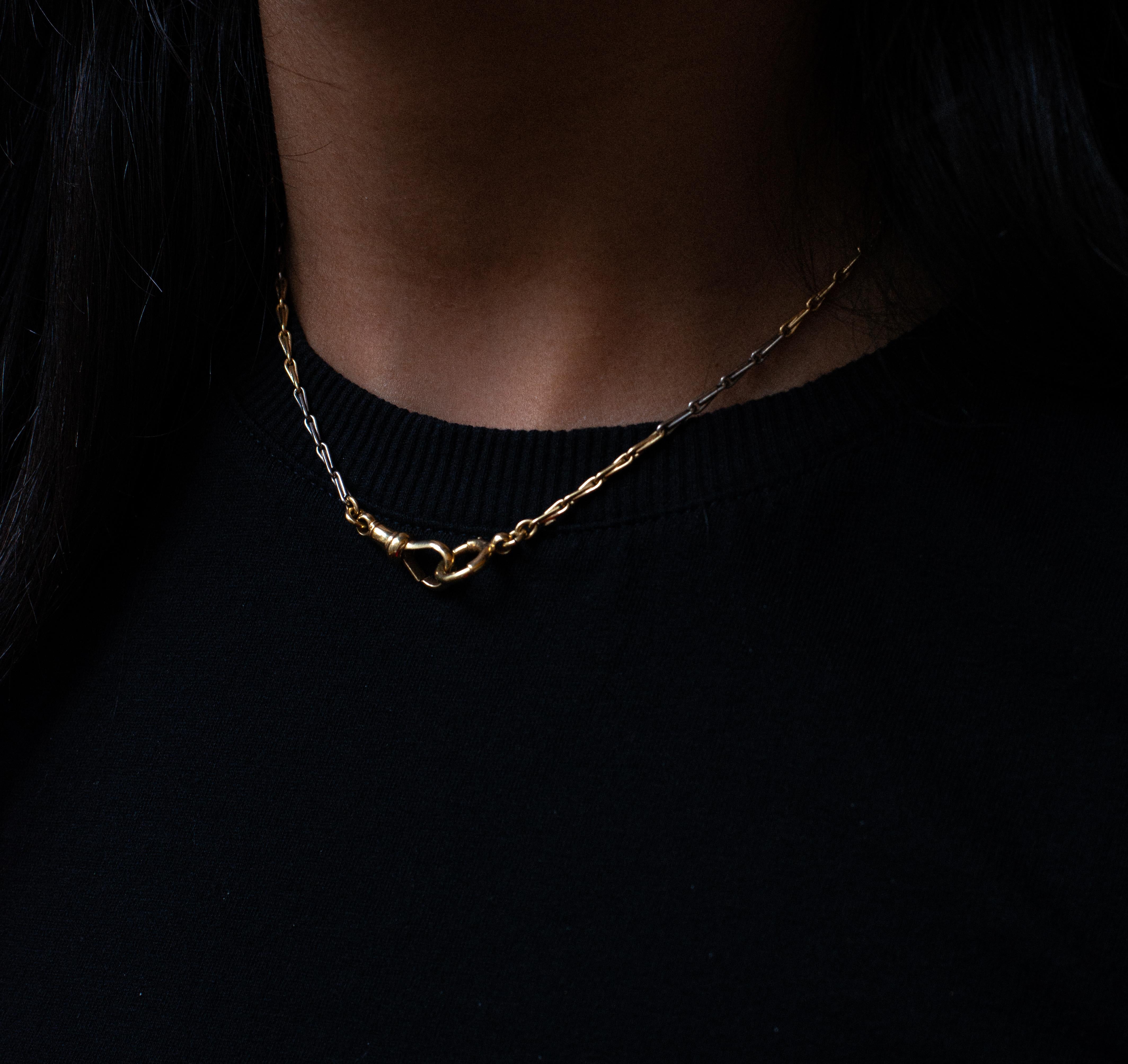 Antique 15 Carat White & Yellow Gold Fancy Link Two Tone Albert Chain, c.1920's In Good Condition For Sale In London, GB