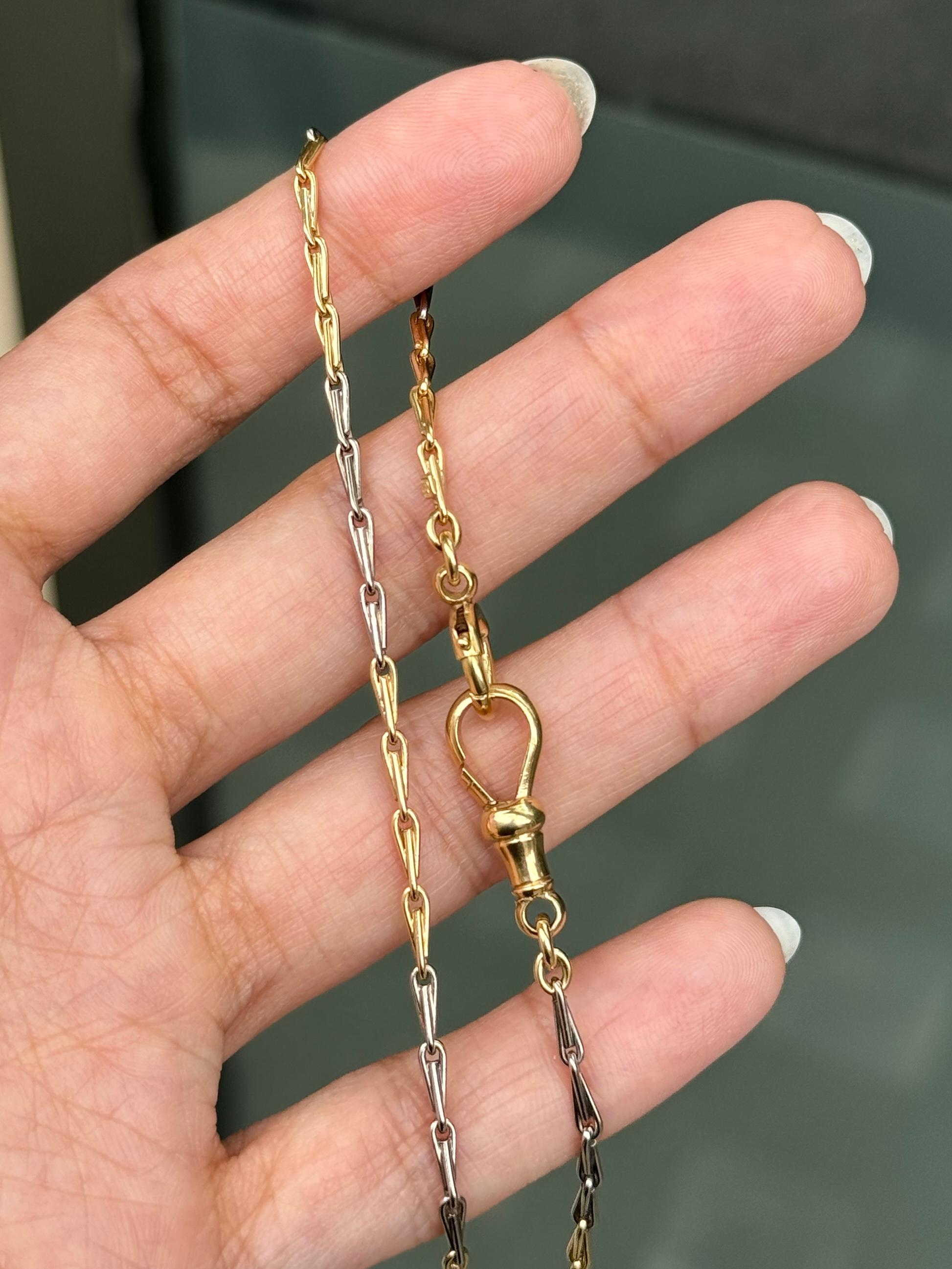Antique 15 Carat White & Yellow Gold Fancy Link Two Tone Albert Chain, c.1920's For Sale 1