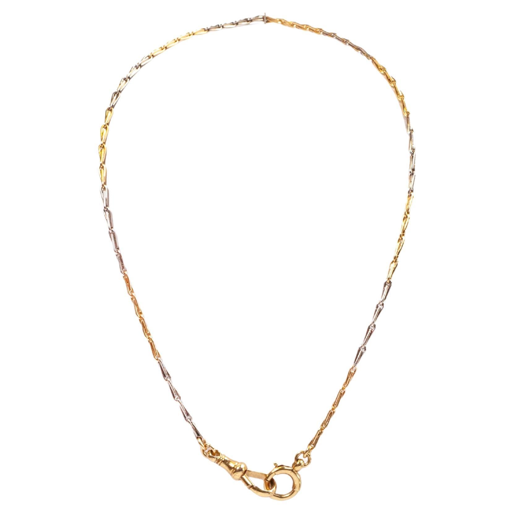 Antique 15 Carat White & Yellow Gold Fancy Link Two Tone Albert Chain, c.1920's For Sale