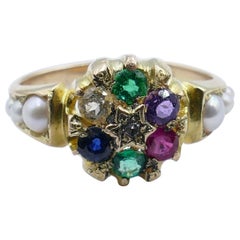 Antique 15 Carat Yellow Gold Diamond and Multi Gemstone Victorian Ring