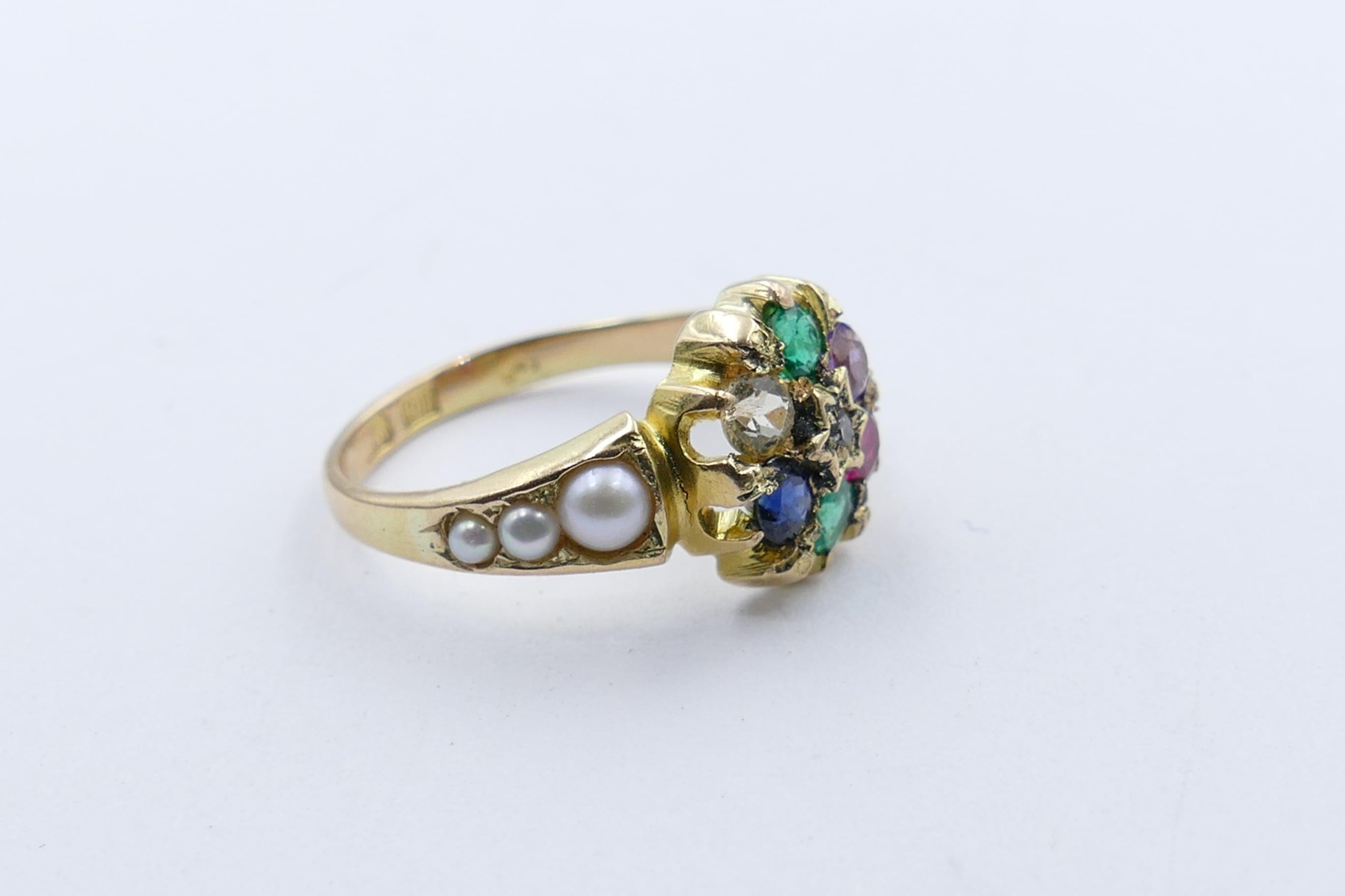 This beautifully preserved Antique Ring has been closely fashioned along the lines of the very popular Victorian tradition of setting the stones to 