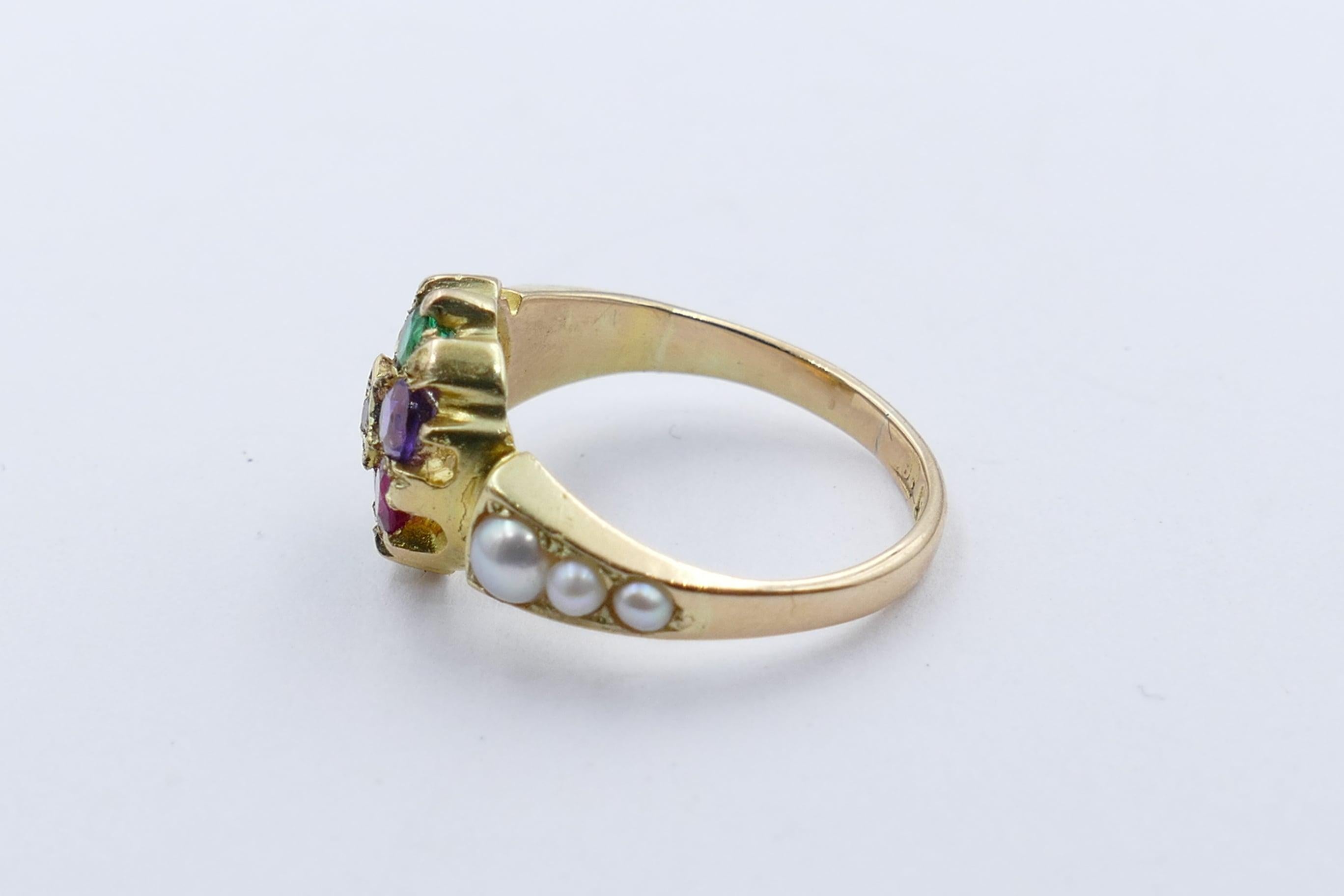 Round Cut Antique 15 Carat Yellow Gold Diamond and Multi Gemstone Victorian Ring