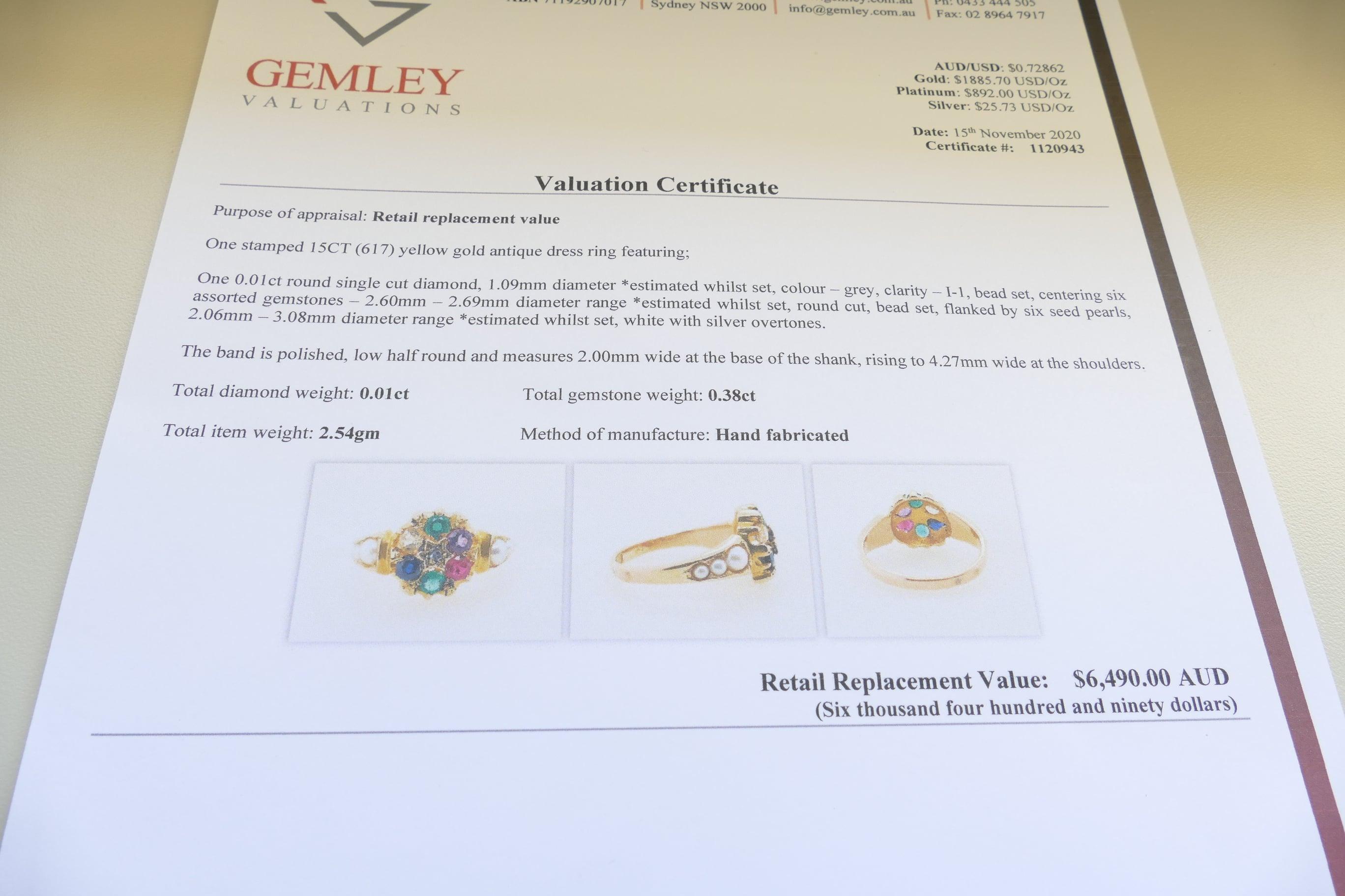 Antique 15 Carat Yellow Gold Diamond and Multi Gemstone Victorian Ring 2
