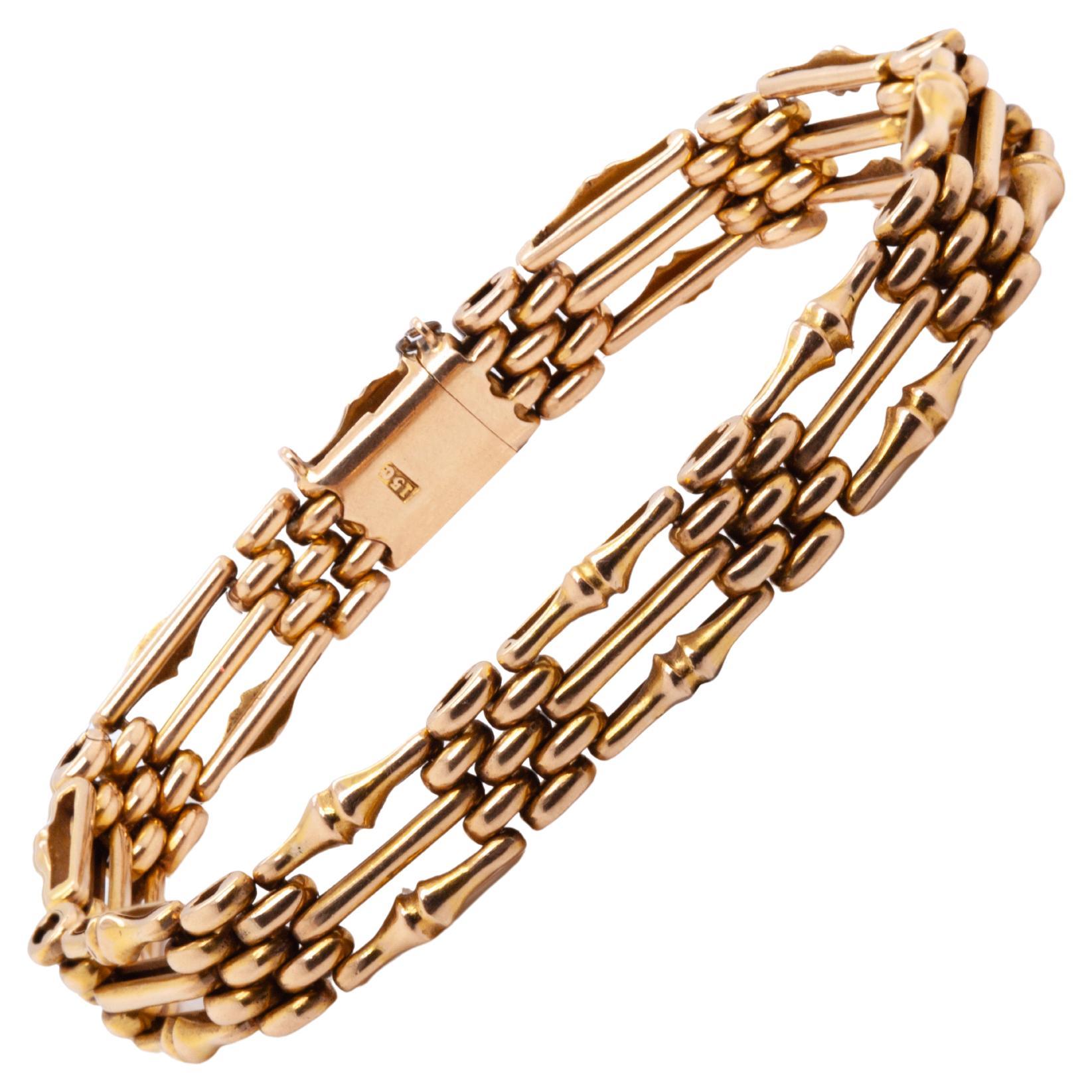 Antique bracelet à maillons en or jaune 15 carats, Circa 1900 en vente