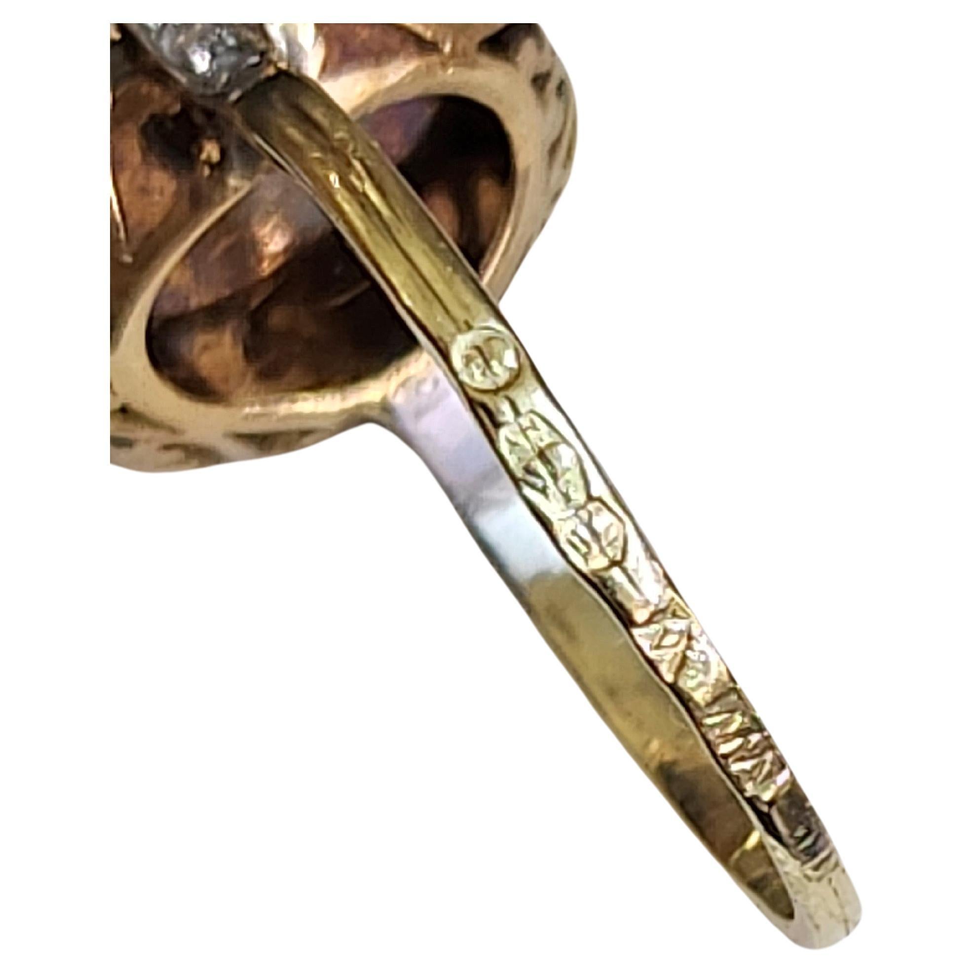 Antike kaiserliche russische Ära 1880er Jahre 14k Goldring in Blume designe mit Rose geschliffenen Diamanten schätzen Gewicht 1,5 Karat zurück vereitelt Halle mit 4 Marken markiert 