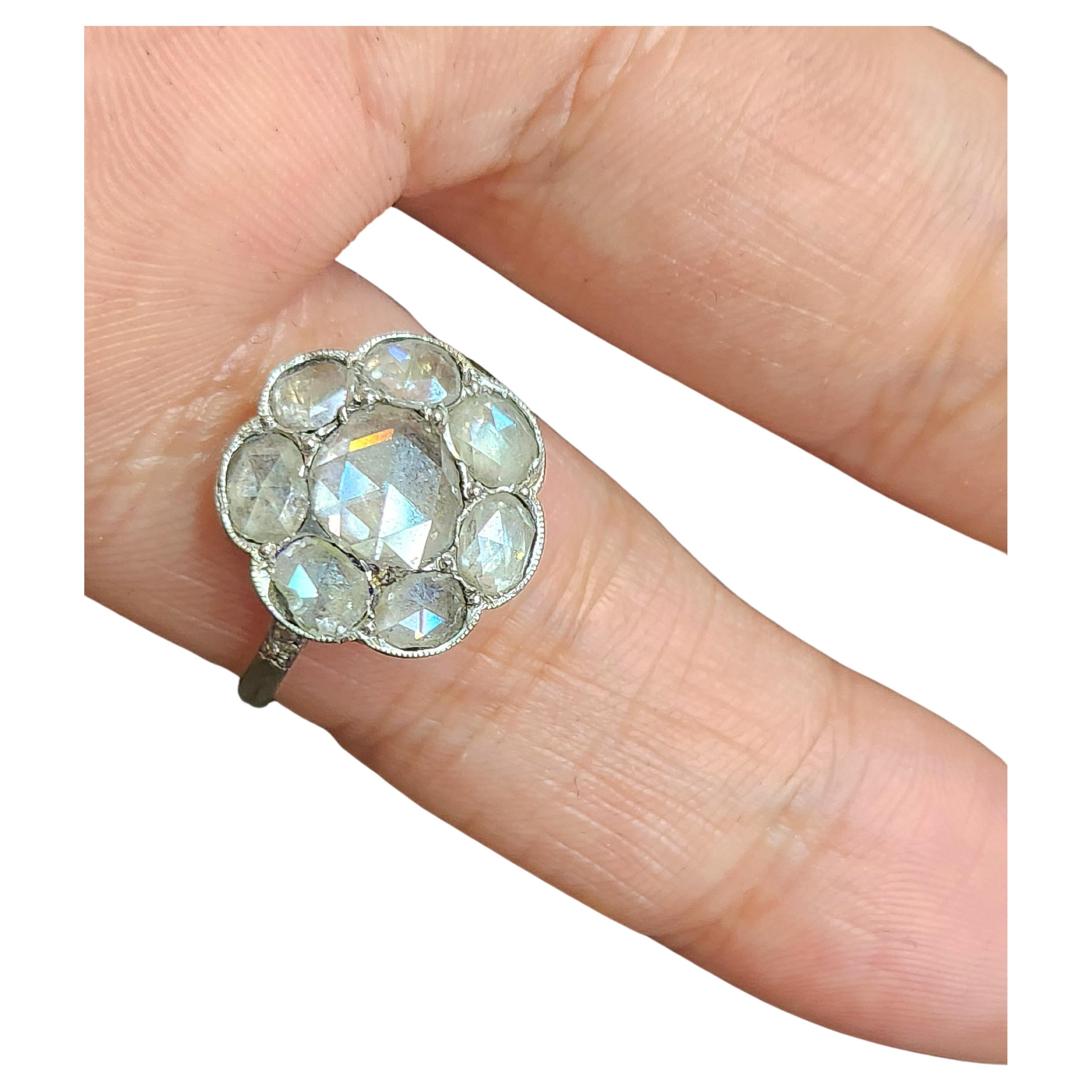 Antiker 1,5 Karat Diamant-Blumenring mit Rosenschliff 1