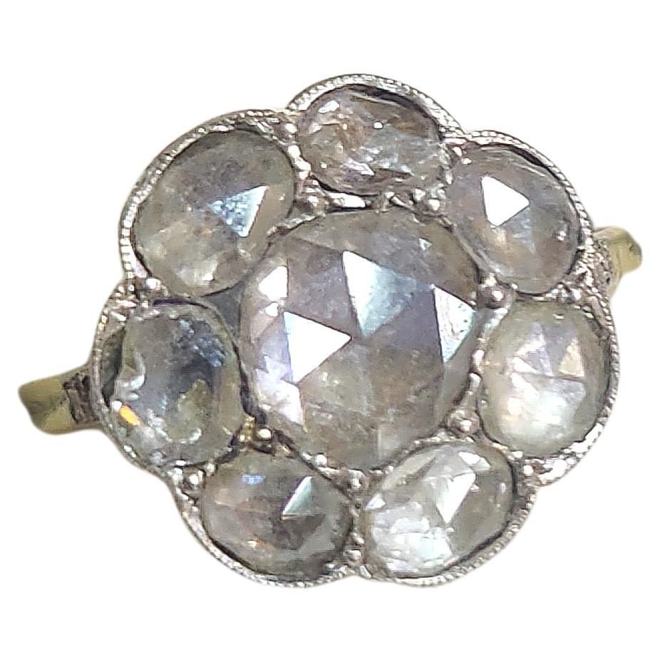 Antique 1.5 carats Rose Cut Diamond Floral Ring