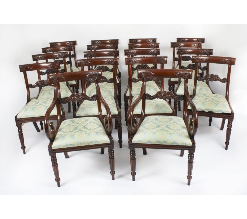 Antique 15 ft George III Style Triple pillar dining table C1920 & 18 chairs For Sale 4
