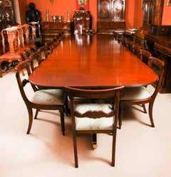 Antique 15 ft George III Style Triple pillar dining table C1920 & 18 chairs