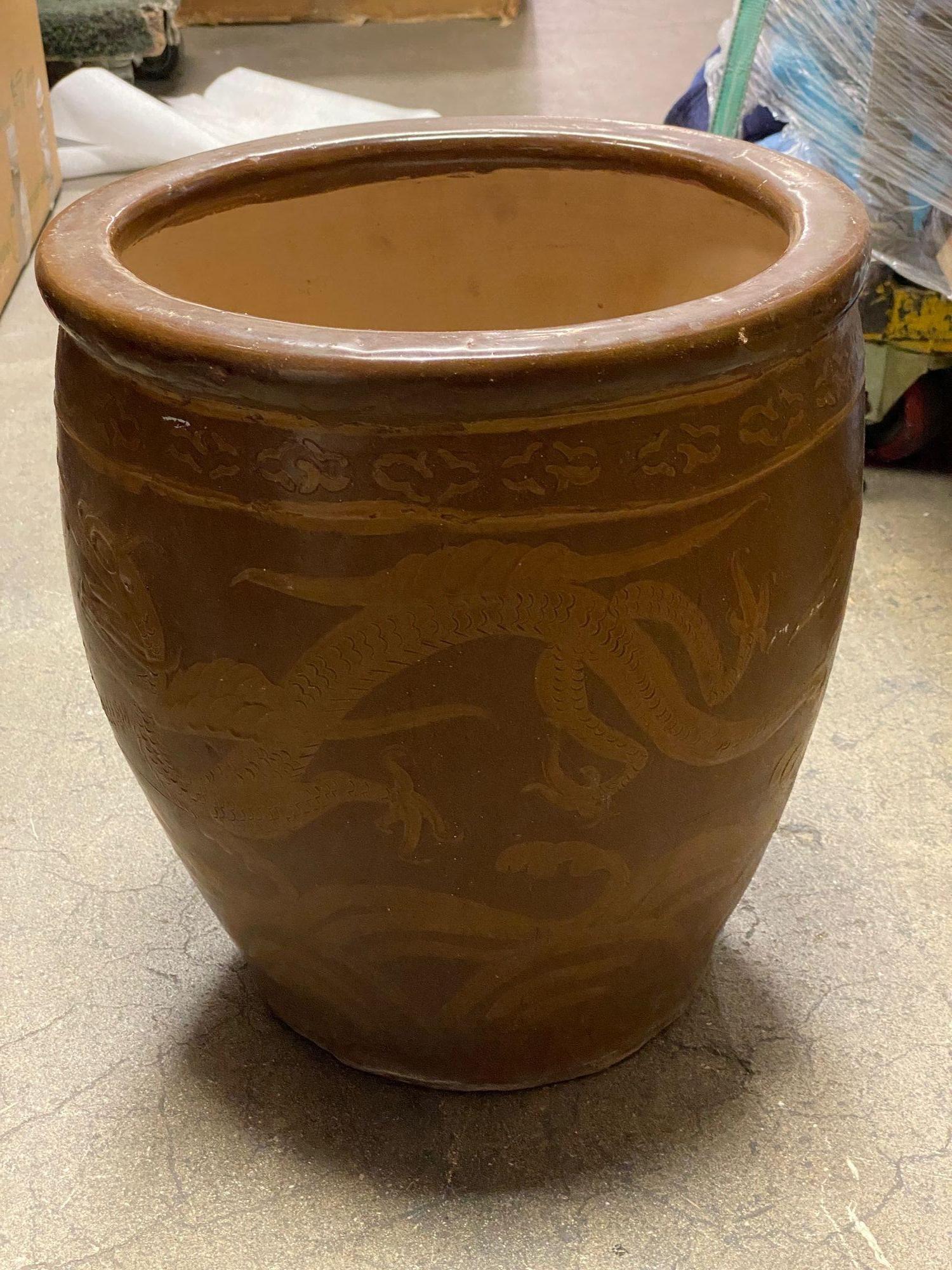 Antique 15" inch Tan Chinese Century Egg Pot Art Pottery Holder Planter