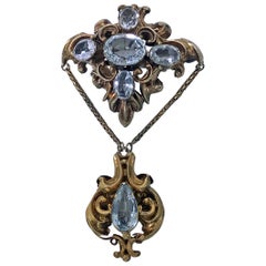 Antique 15 Karat Aquamarine Brooch, English, circa 1840