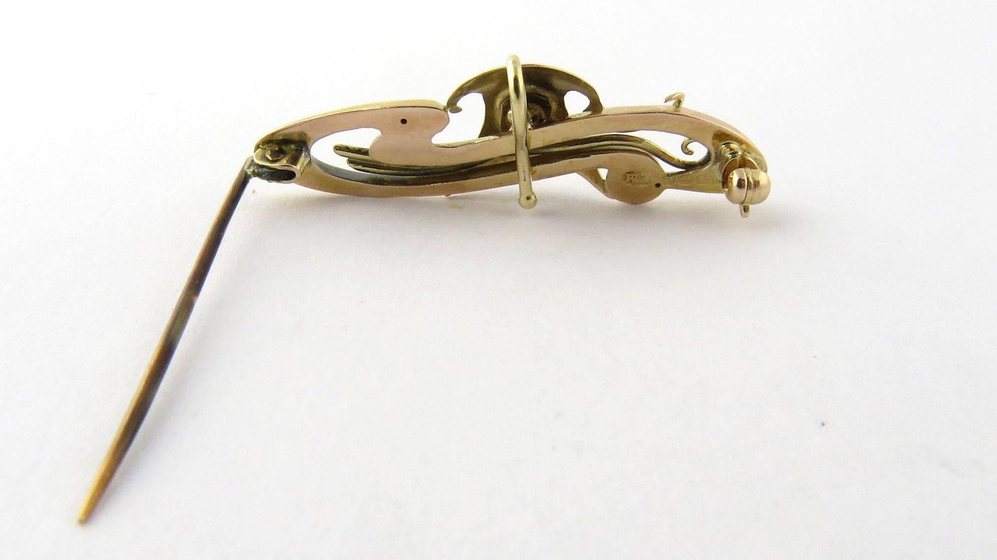 Women's Antique 15 Karat Gold Georgian Diamond Swirl Pin Brooch with Chatalaine Hook