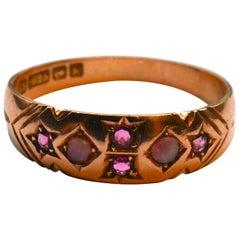 Antique 15 Karat Gypsy Ring with Rubies and Opals