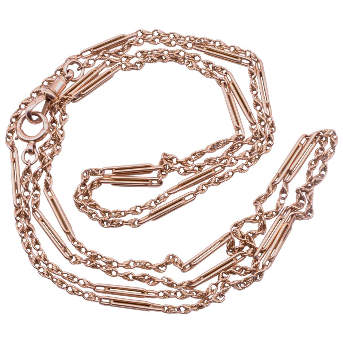 15K Victorian fetter link chain with a link design consisting of two 