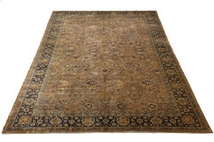 Antique 15 x 24 Kerman Persian Palace Rug  Muted Gold & Navy Wool 1900s