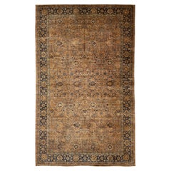 Antique 15 x 24 Kerman Persian Palace Rug  Muted Gold & Navy Wool 1900s