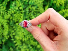 Antique 1.50 Carat Burmese Ruby and 0.66 Carat Diamond Platinum Cocktail Ring