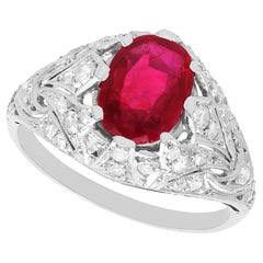 Vintage 1.50 Carat Burmese Ruby and 0.66 Carat Diamond Platinum Dress Ring