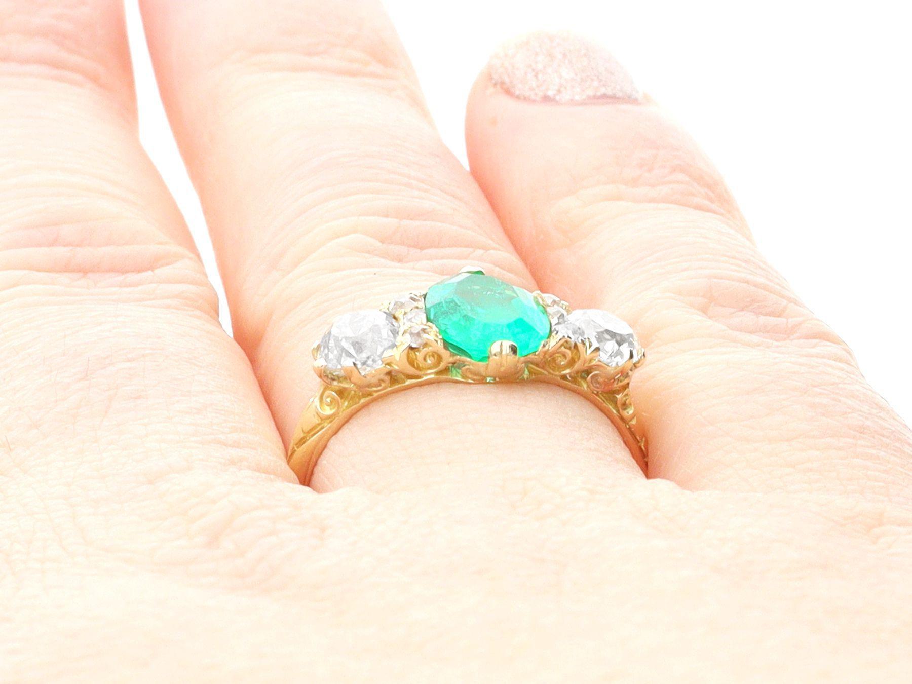 Antique 1.50 Carat Emerald and 2.64 Carat Diamond Yellow Gold Ring For Sale 5