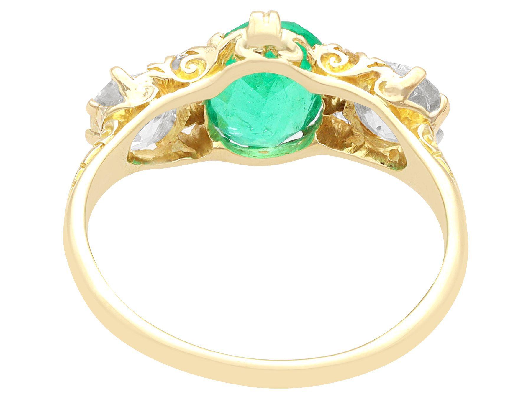 Antique 1.50 Carat Emerald and 2.64 Carat Diamond Yellow Gold Ring For Sale 2