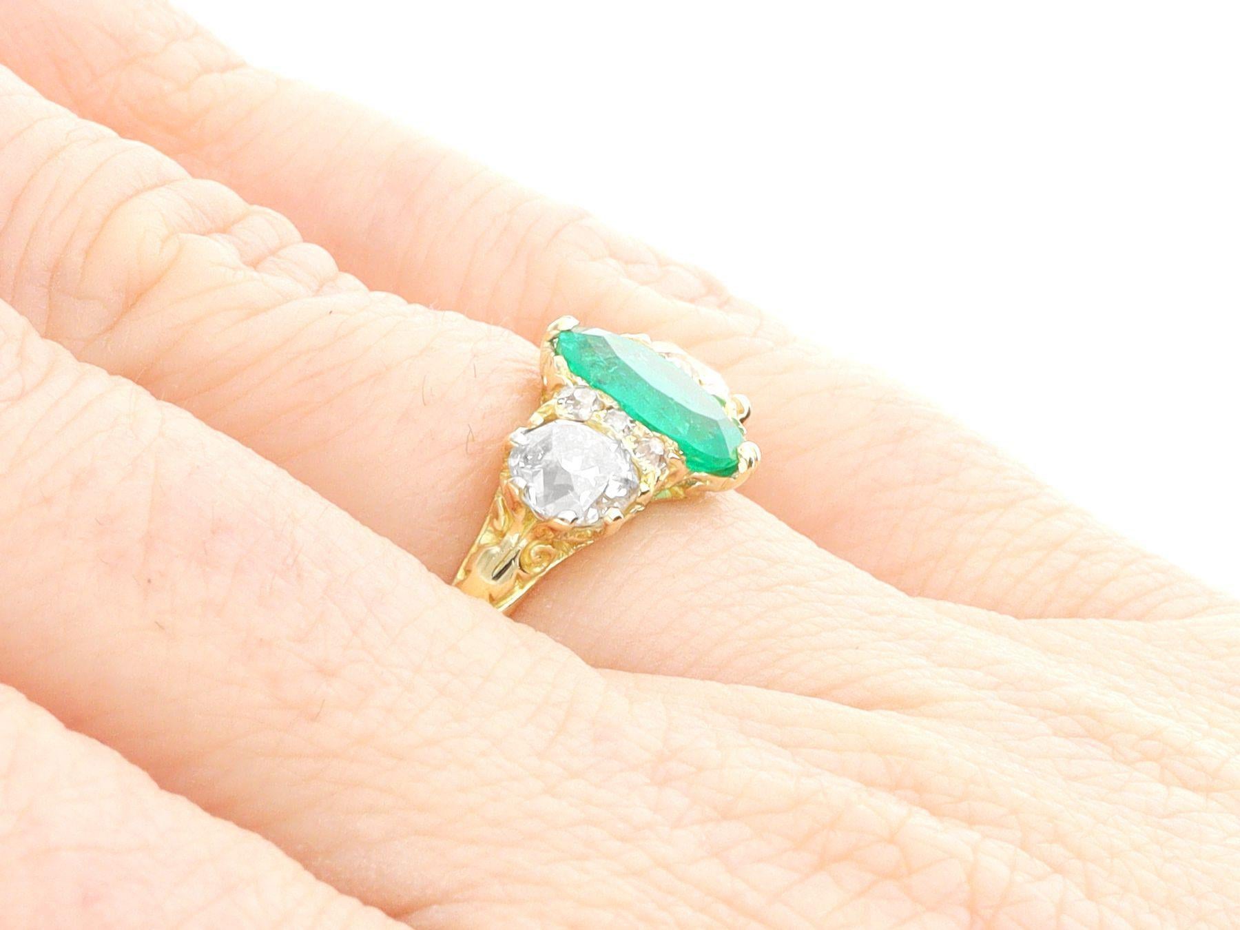 Antique 1.50 Carat Emerald and 2.64 Carat Diamond Yellow Gold Ring For Sale 4