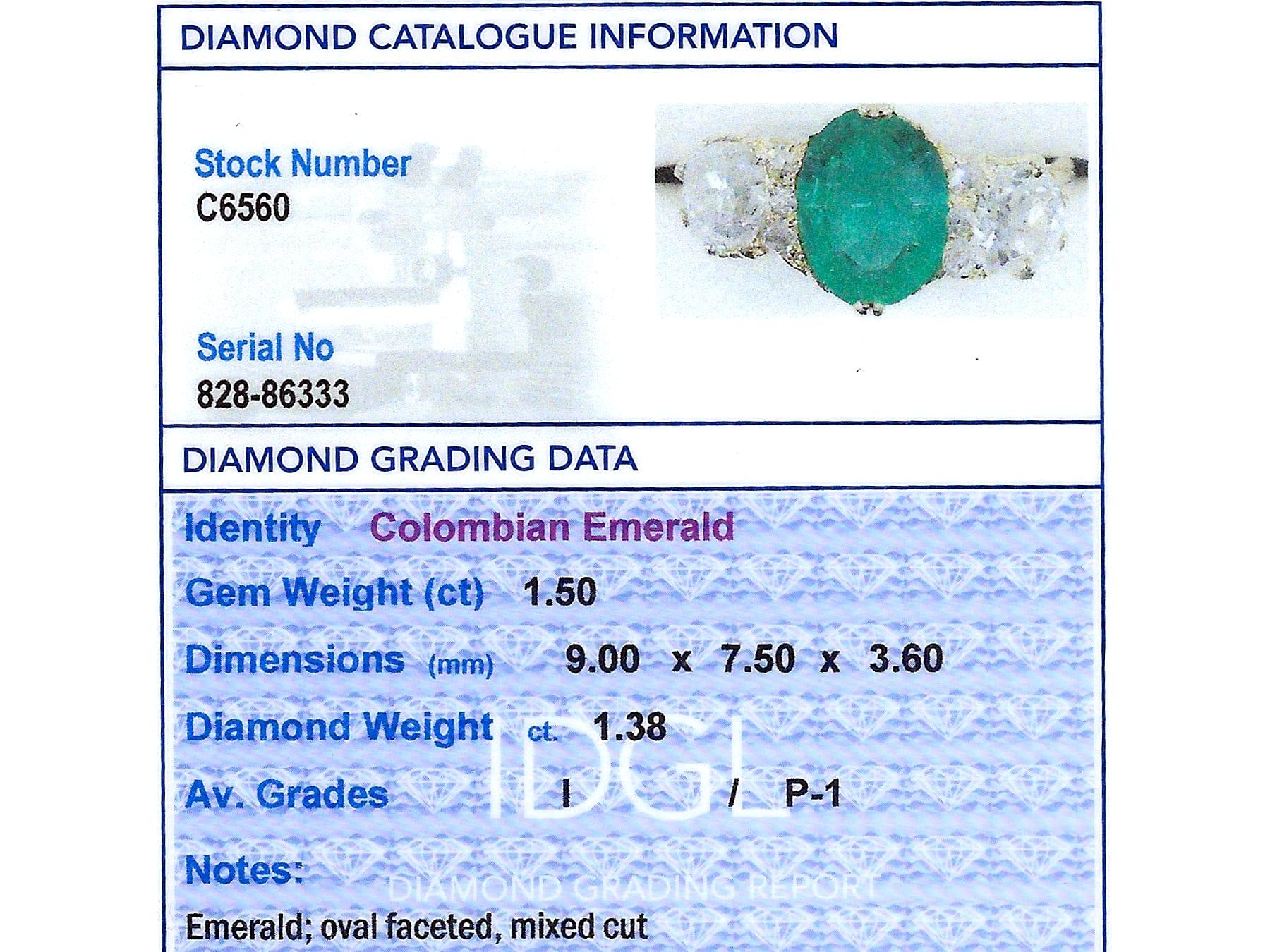 Antique 1.50 Carat Emerald and 2.64 Carat Diamond Yellow Gold Ring For Sale 6
