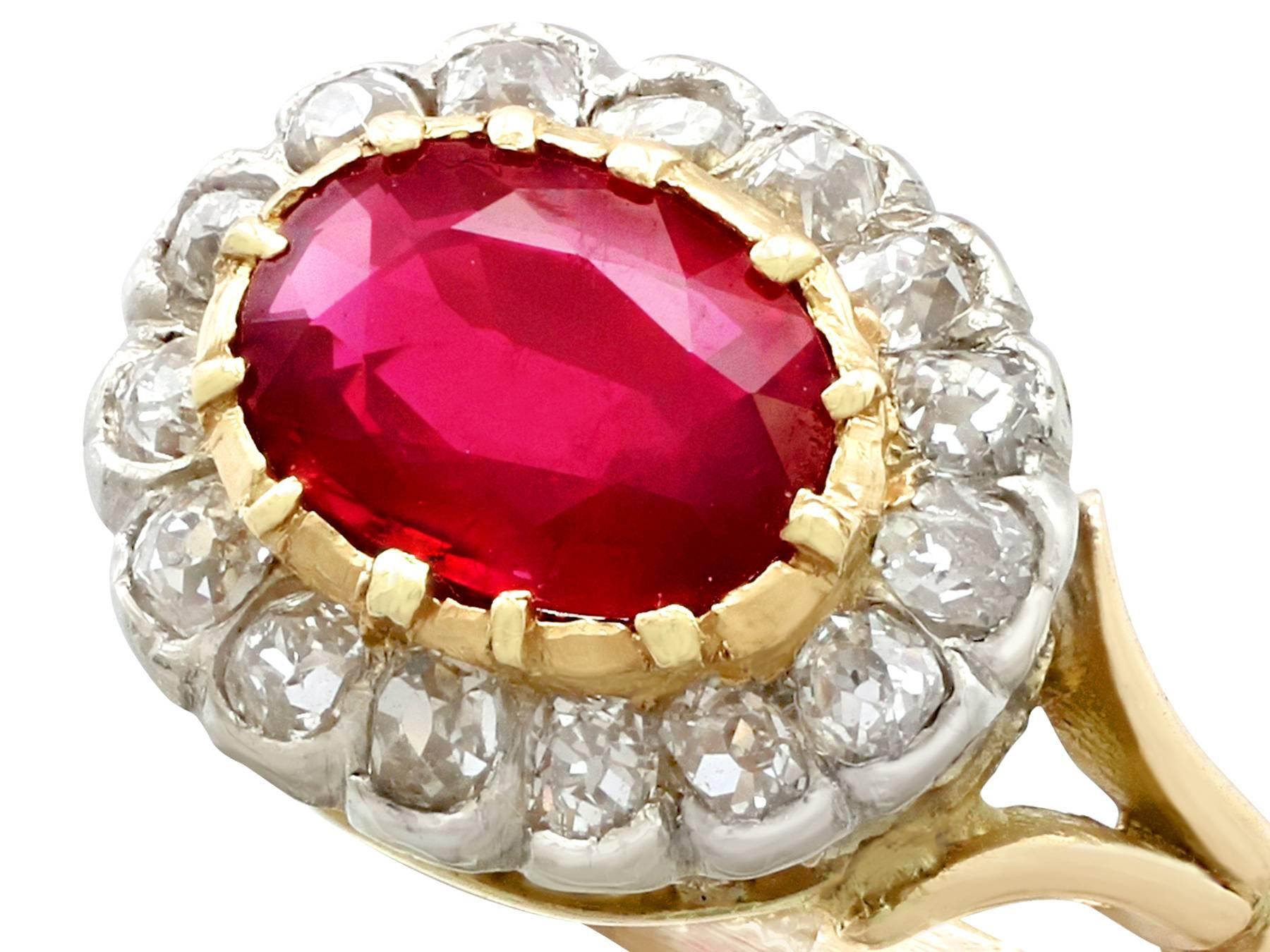 Antique 1.50 Carat Ruby Diamond Yellow Gold Cluster Ring In Excellent Condition In Jesmond, Newcastle Upon Tyne