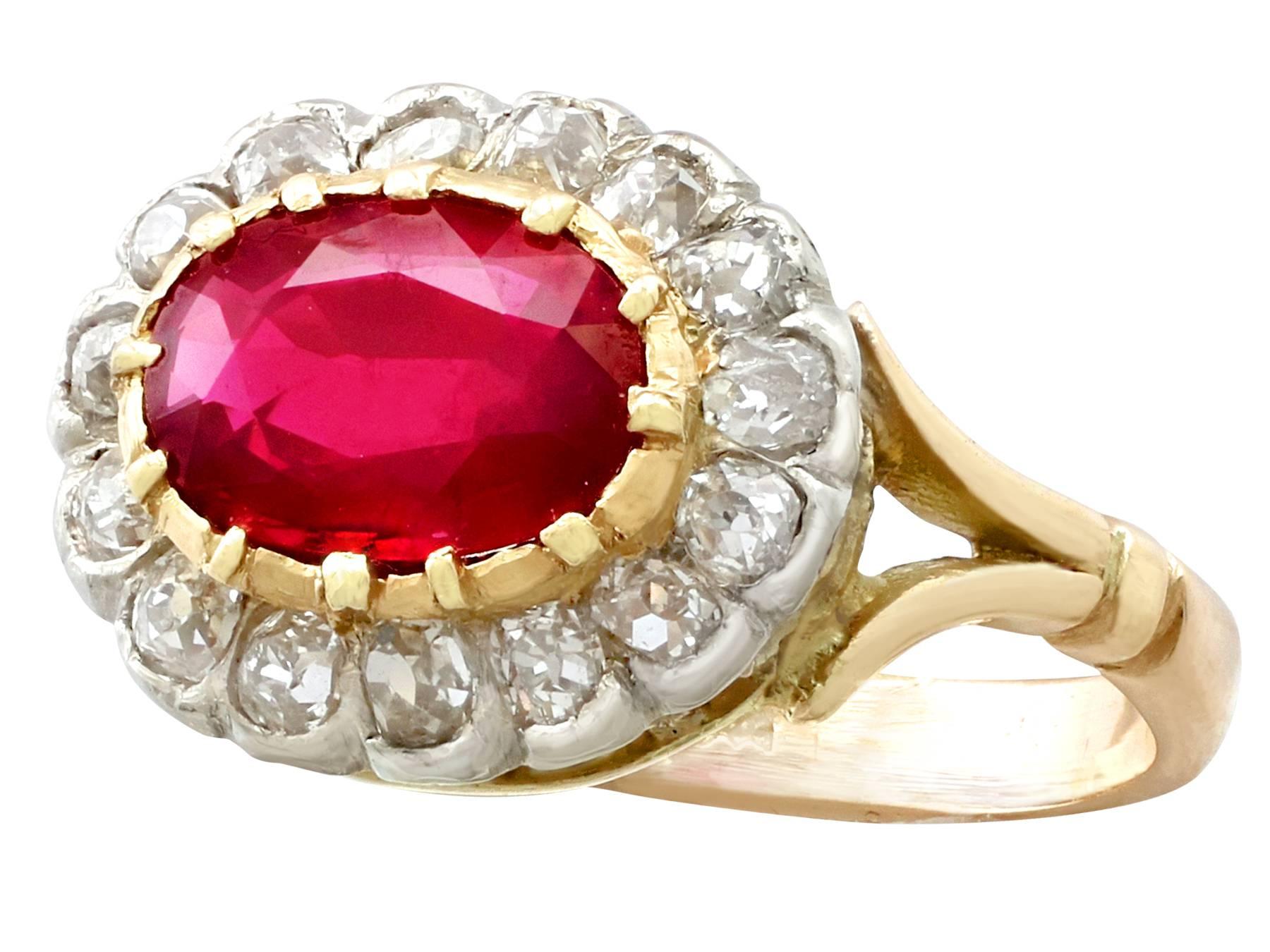 Women's Antique 1.50 Carat Ruby Diamond Yellow Gold Cluster Ring